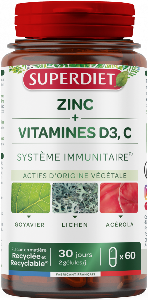 Zinc + Vitamines D3, C 60 gélules